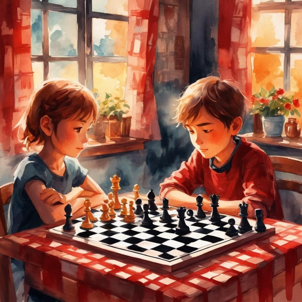 Intense Chess Game in Anime Style
