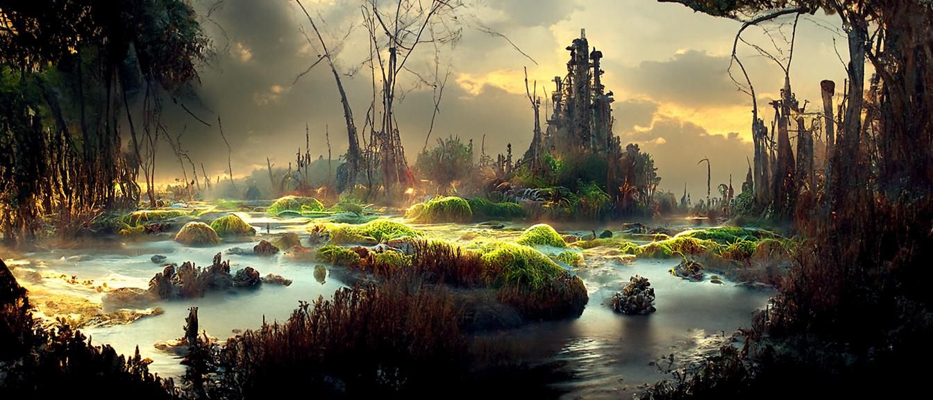 Magical Sunrise Swamps: A Digital Matte Painting