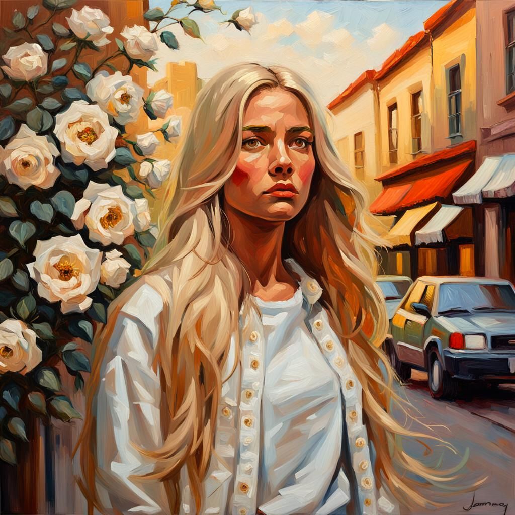 Woman with Roses: Expressive Impasto Painting