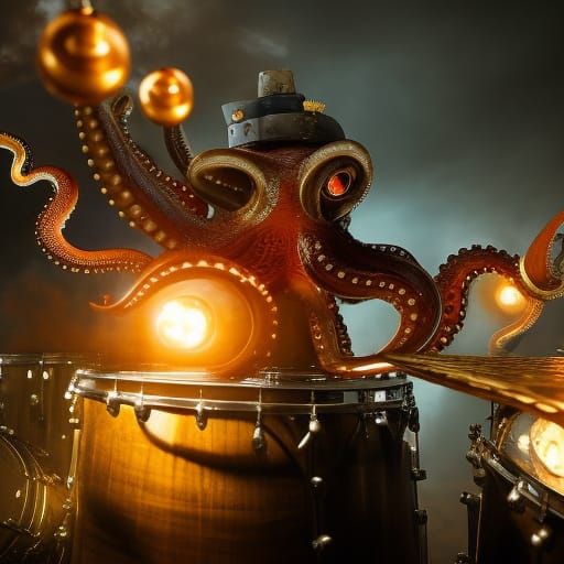 Steampunk Octopus Drummer Concept Art
