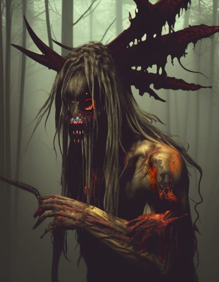 Horrifying Wendigo Demon in Dark Gothic Forest