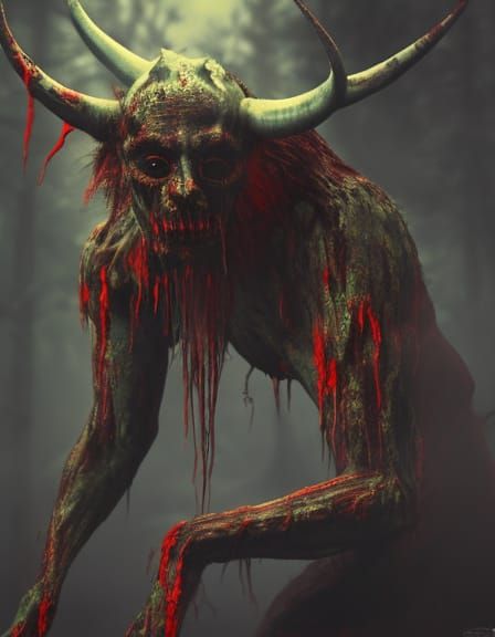Horrifying Wendigo Demon in Dark Forest