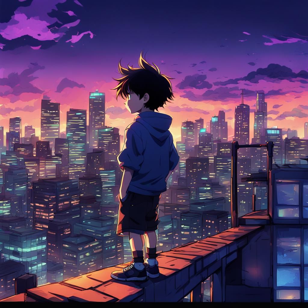 Anime Boy Overlooks Sydney in Vibrant Cel-Shaded Style