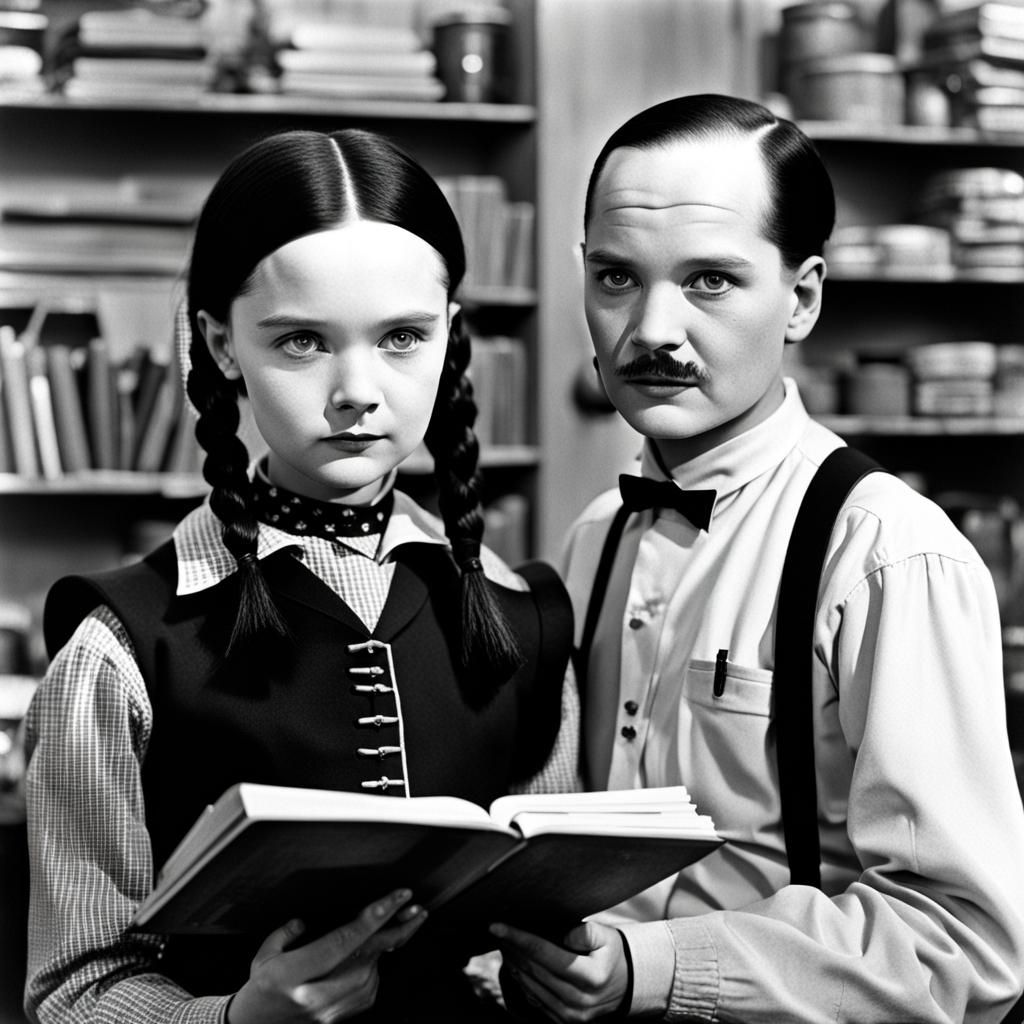 Robert A Heinlein and Wednesday Addams in Workshop