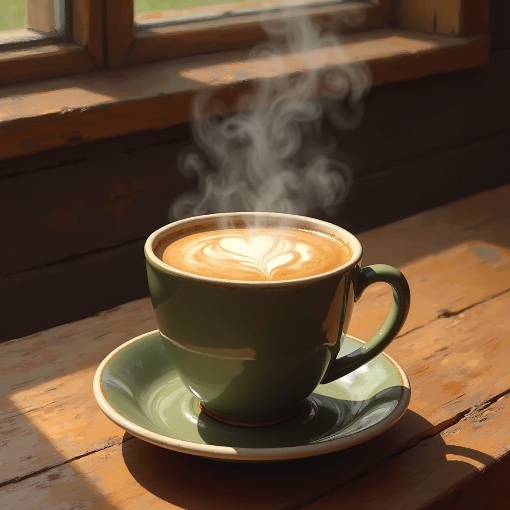 Steaming Coffee in Ceramic Mug, Americana Style