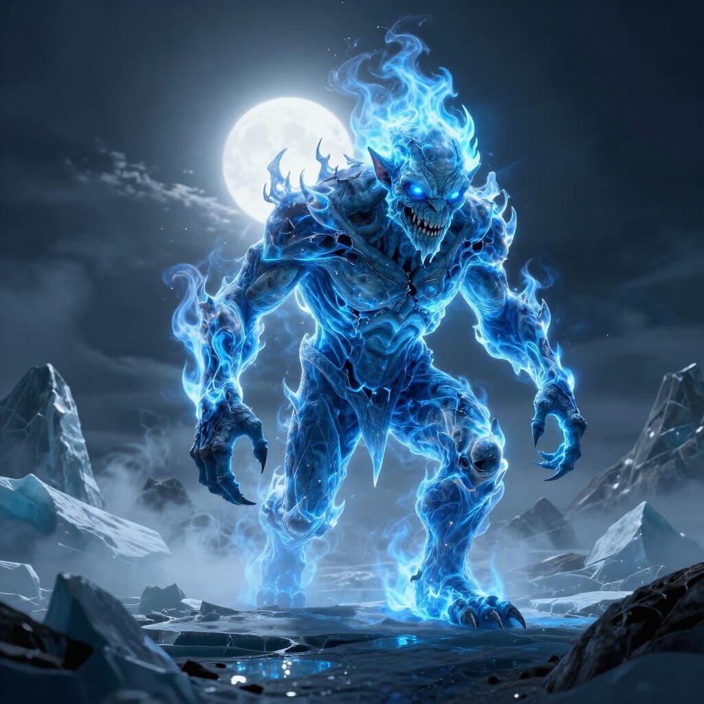 Fiery Ice Gollum on Desolate Iceberg