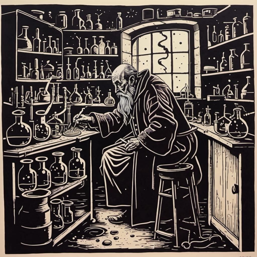 An old alchemist in his lab