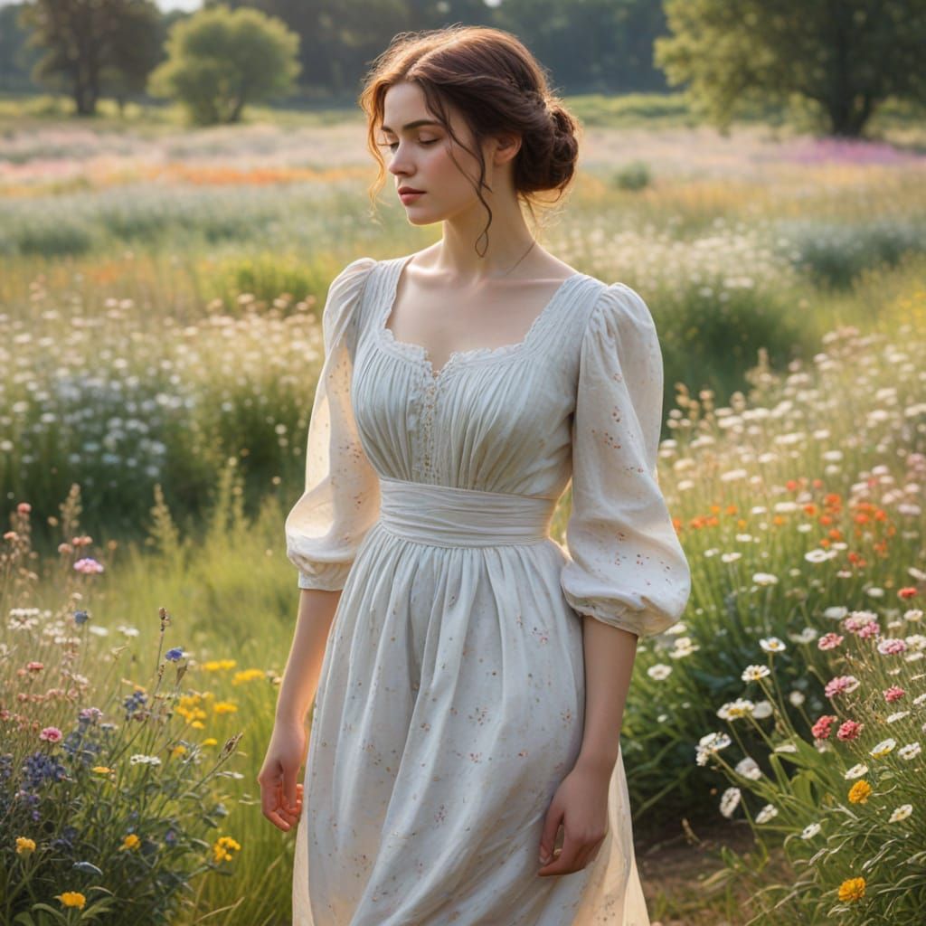 Woman in Field of Flowers: Impressionist Style