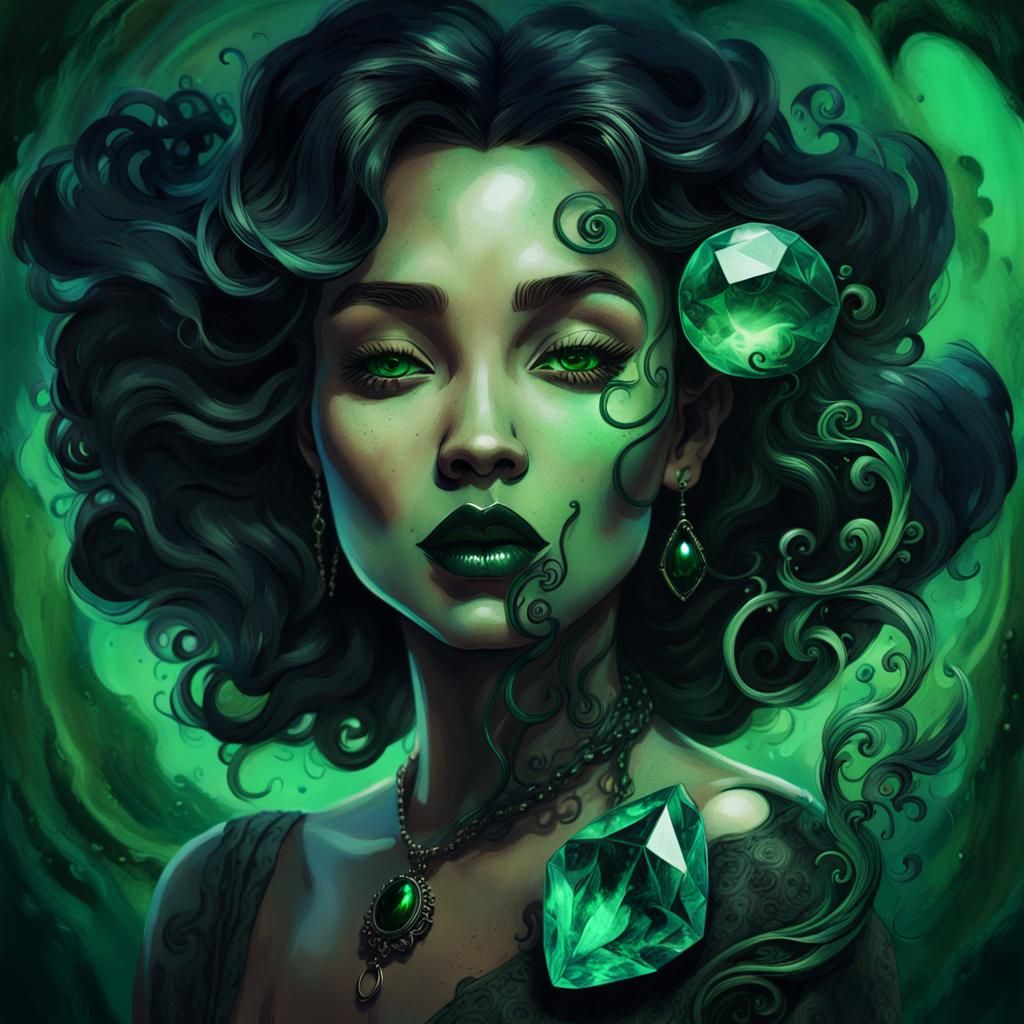 Mysterious Woman with Black and Green Lips