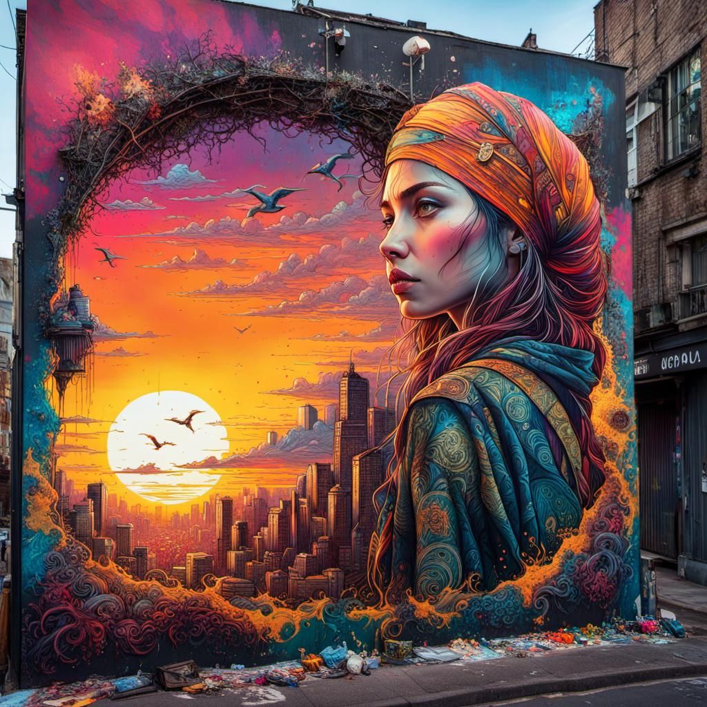 Graffiti Sunset with Oil and Acrylic Textures