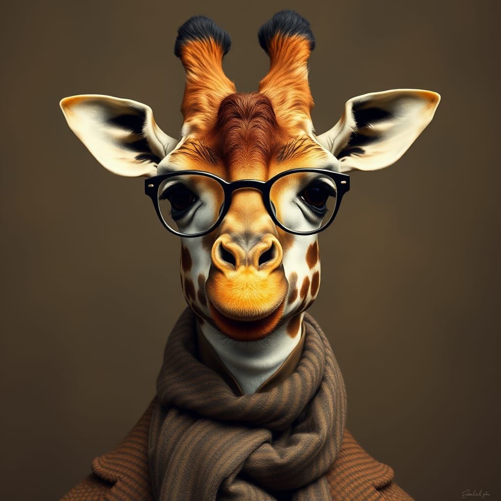 Giraffe Professor in Rockwell and Blake Style