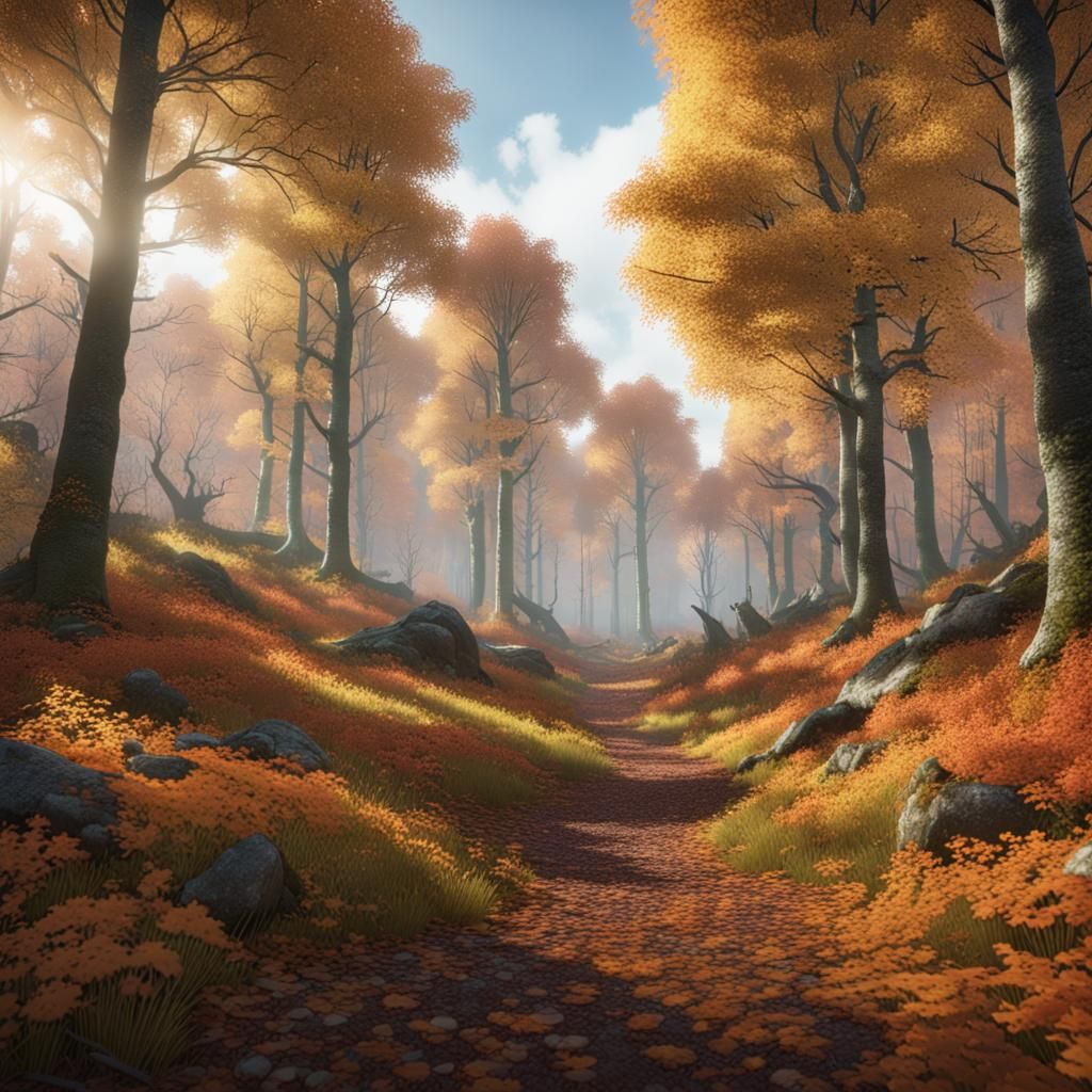 Autumnal Deciduous Forest in 3D Game Style