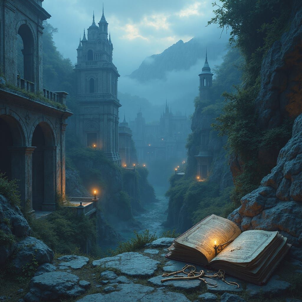 Mystical Lost City on Misty Mountainside