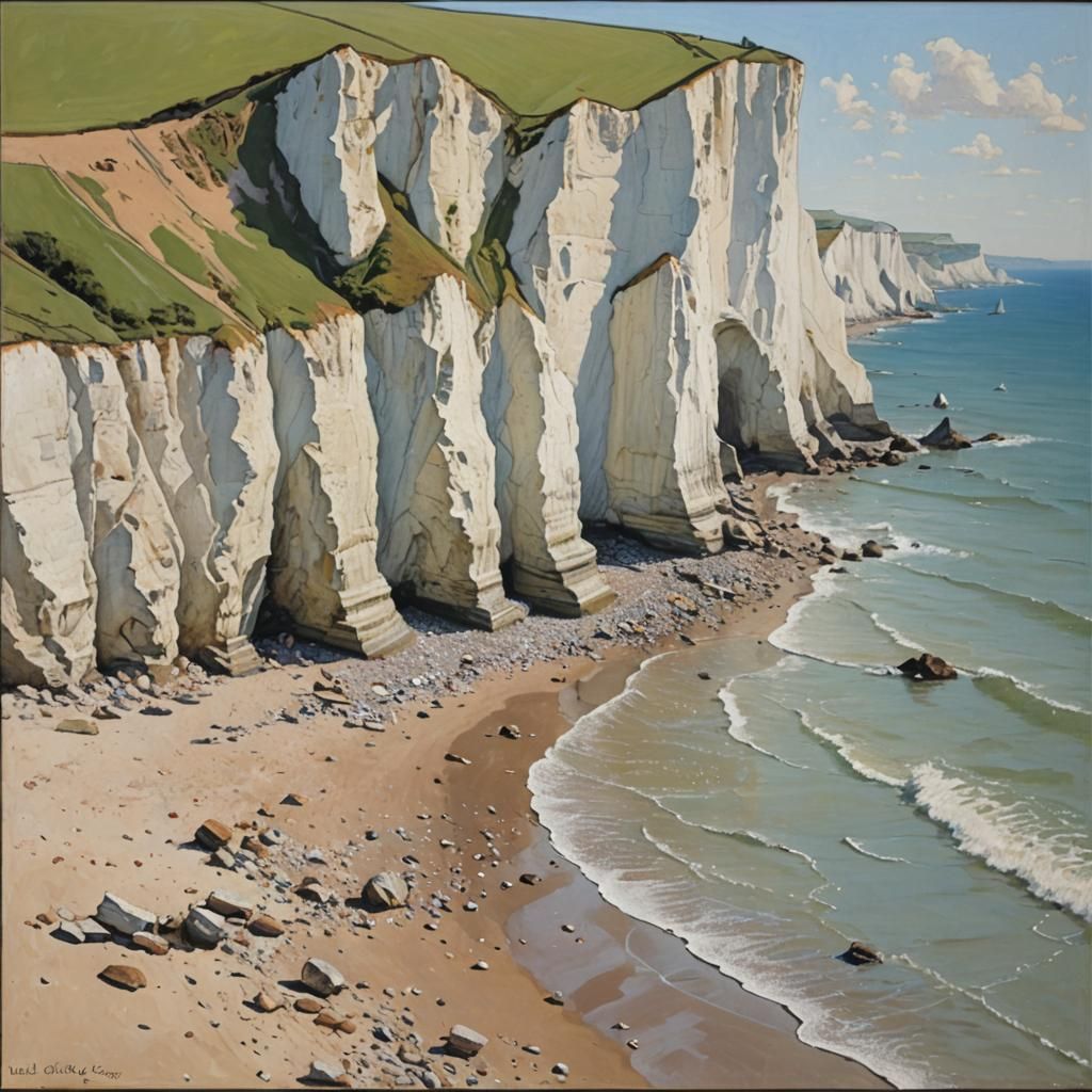 Brighton England: Pebbly Beach with Chalk Cliffs