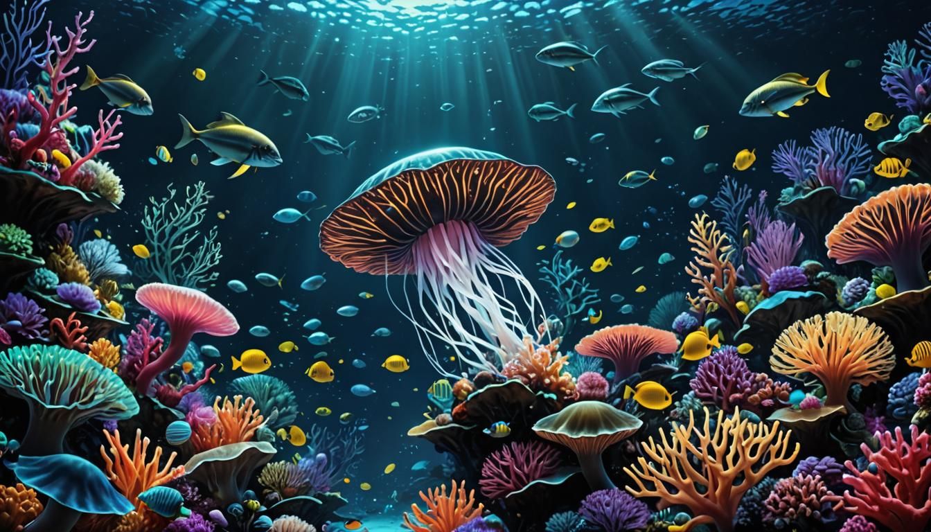 Bioluminescent Ocean Creatures in Vibrant Ecosystem