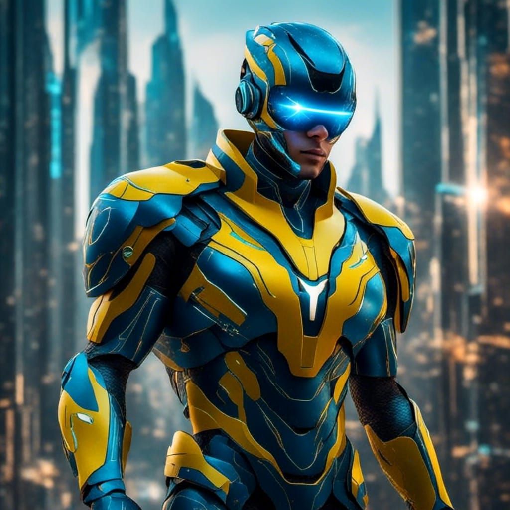 Handsome Superhero with XR Glasses in Digital Painting