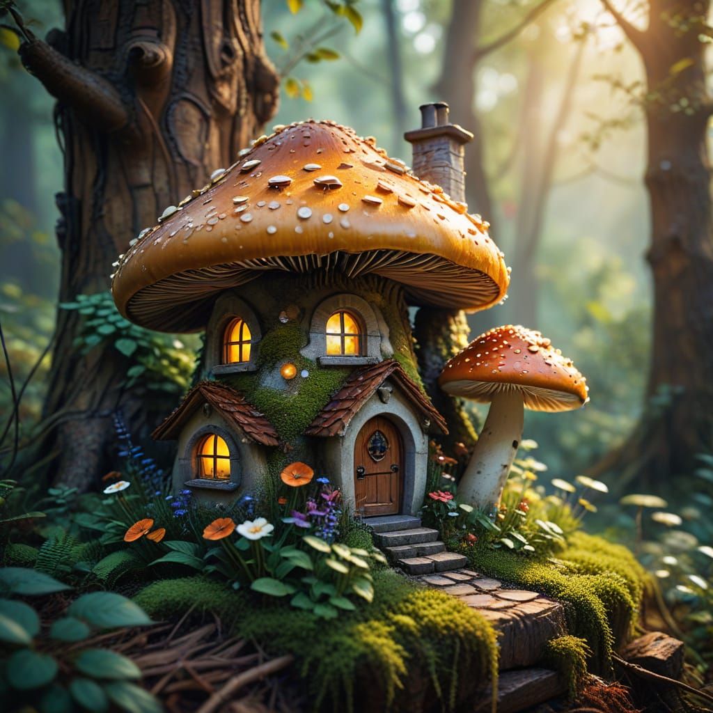 Whimsical Mushroom Cottage in Enchanted Forest