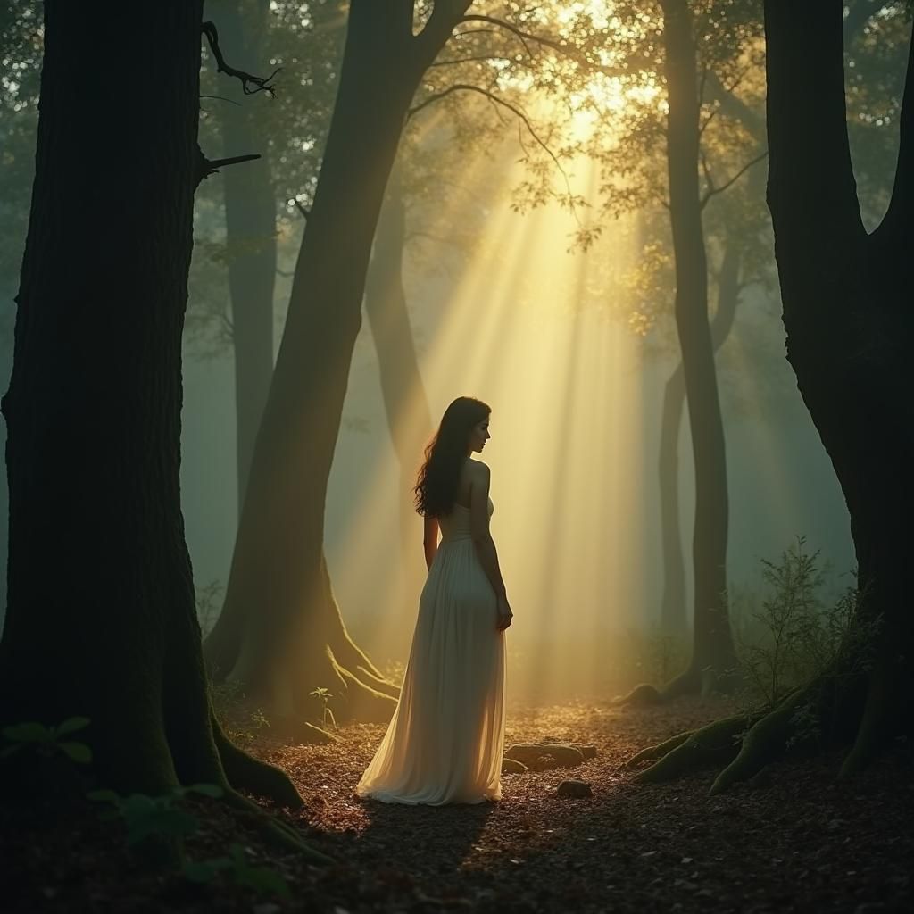 Mystical Forest Queen in Dreamlike Landscape