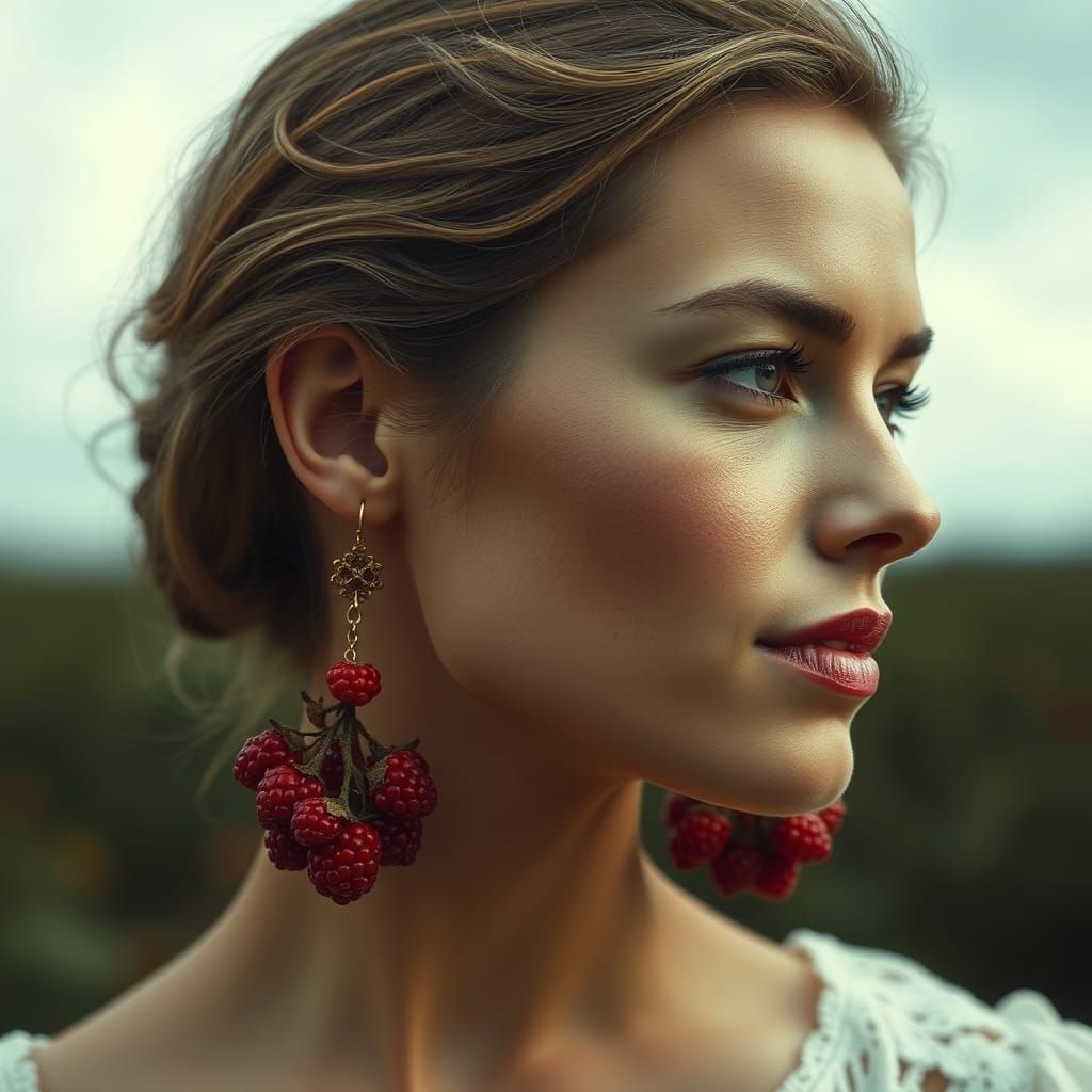 Hyperrealistic Woman with Berry Earrings