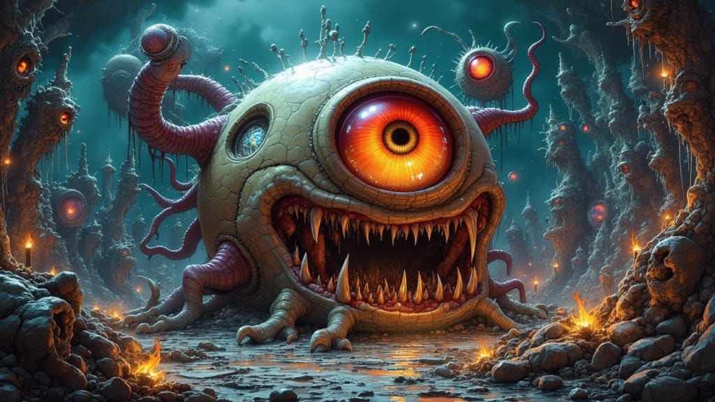 Menacing Biomechanical Eyeball Guardian of Hell