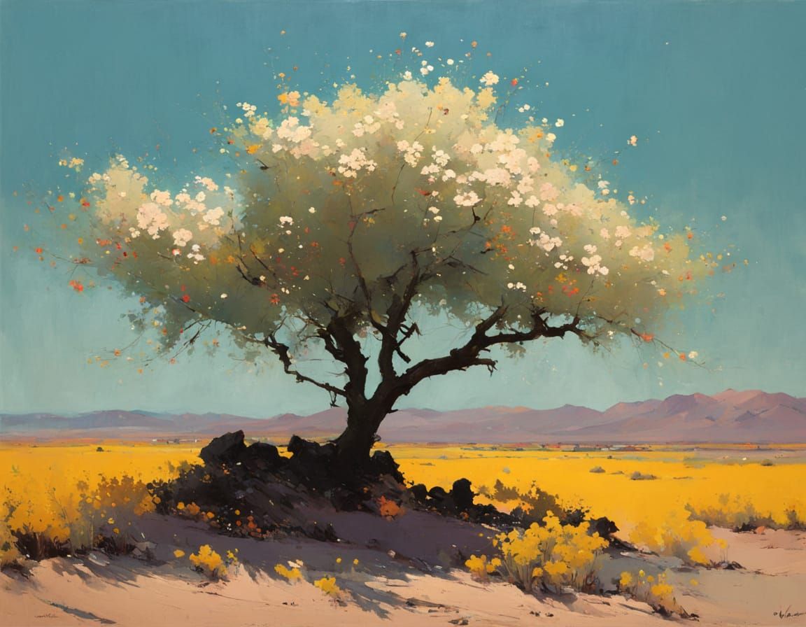 Desert in Bloom as Watercolor Painting