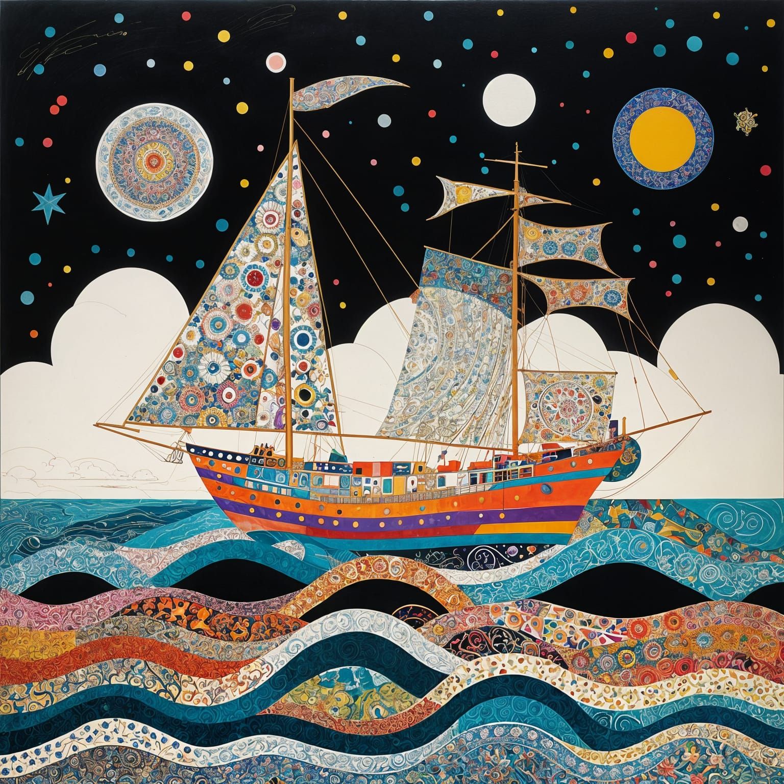 Ship of Dreams in Abstract Collage Style