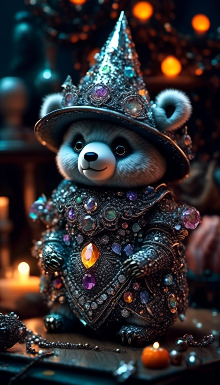 Cute Silver Witch Fuzzy Bear in Fantasycore Style