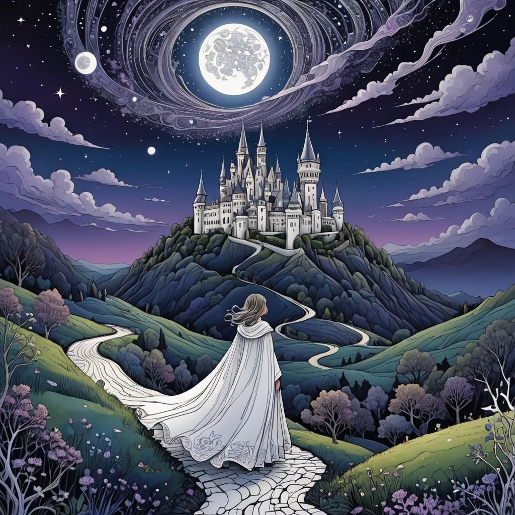 Fantasy Landscape with Cosmic Zentangle Art