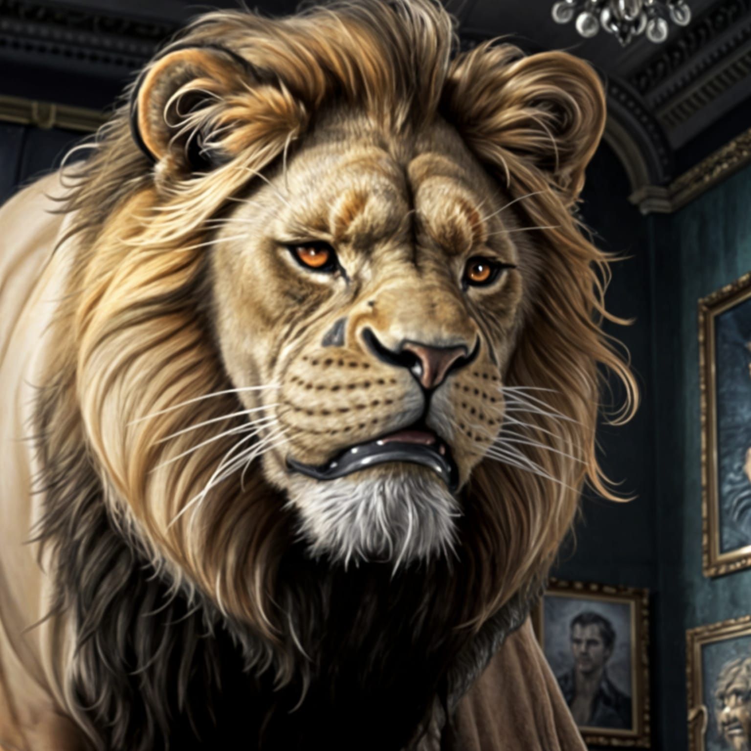 Grumpy Lion Scowls in Graffiti Art Style