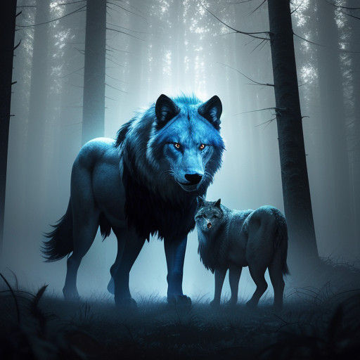 Hyperrealistic Moonlit Forest with Winged Lion and Glowing W...