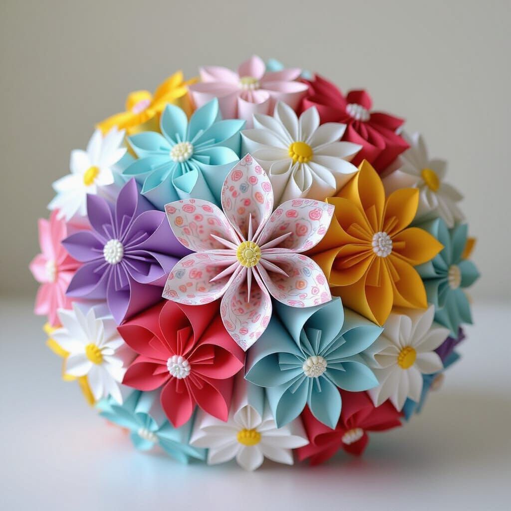 Origami Bouquet of Colorful Paper Flowers