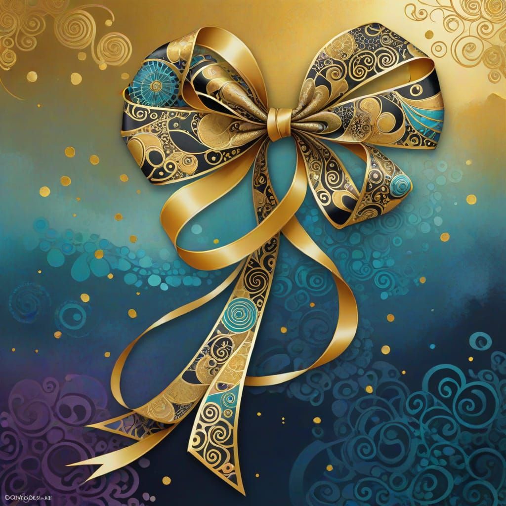 Gold Prize Ribbon in Zentangle and Klimt Style