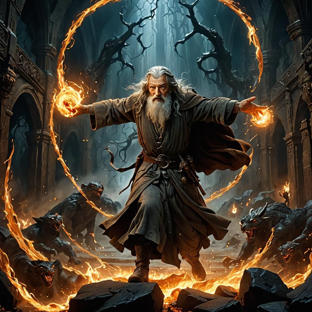 Gandalf and Balrog Fall: Dark Fantasy Art