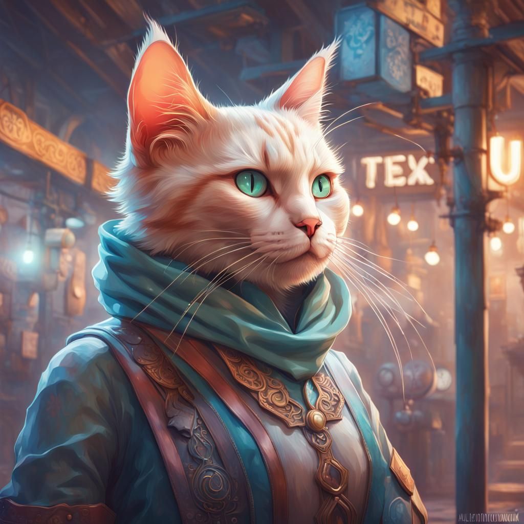 Hyperdetailed Cat Portrait with Sign
