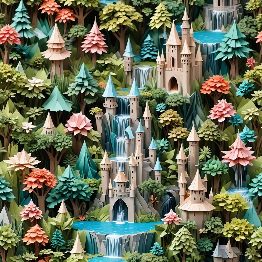 Origami Fairytale Castle Papercraft in 8K