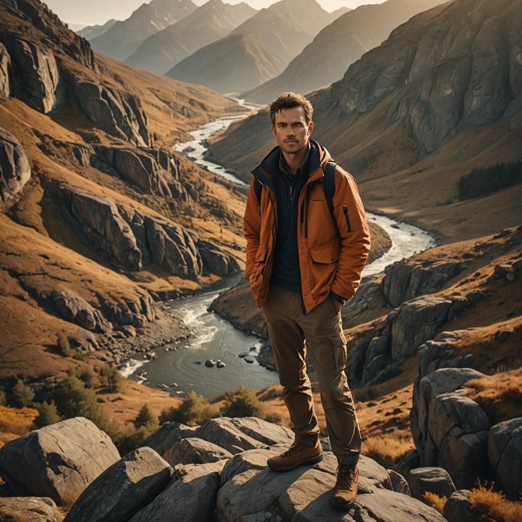 Epic Man Stands Tall Amidst Majestic Mountain Landscapes in....