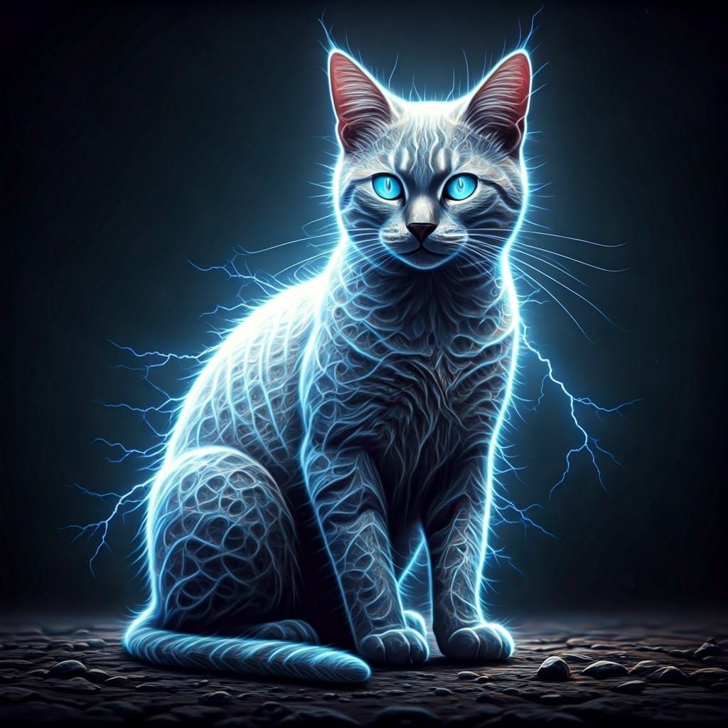 Electric Lightning Cat in Hyperrealistic Style