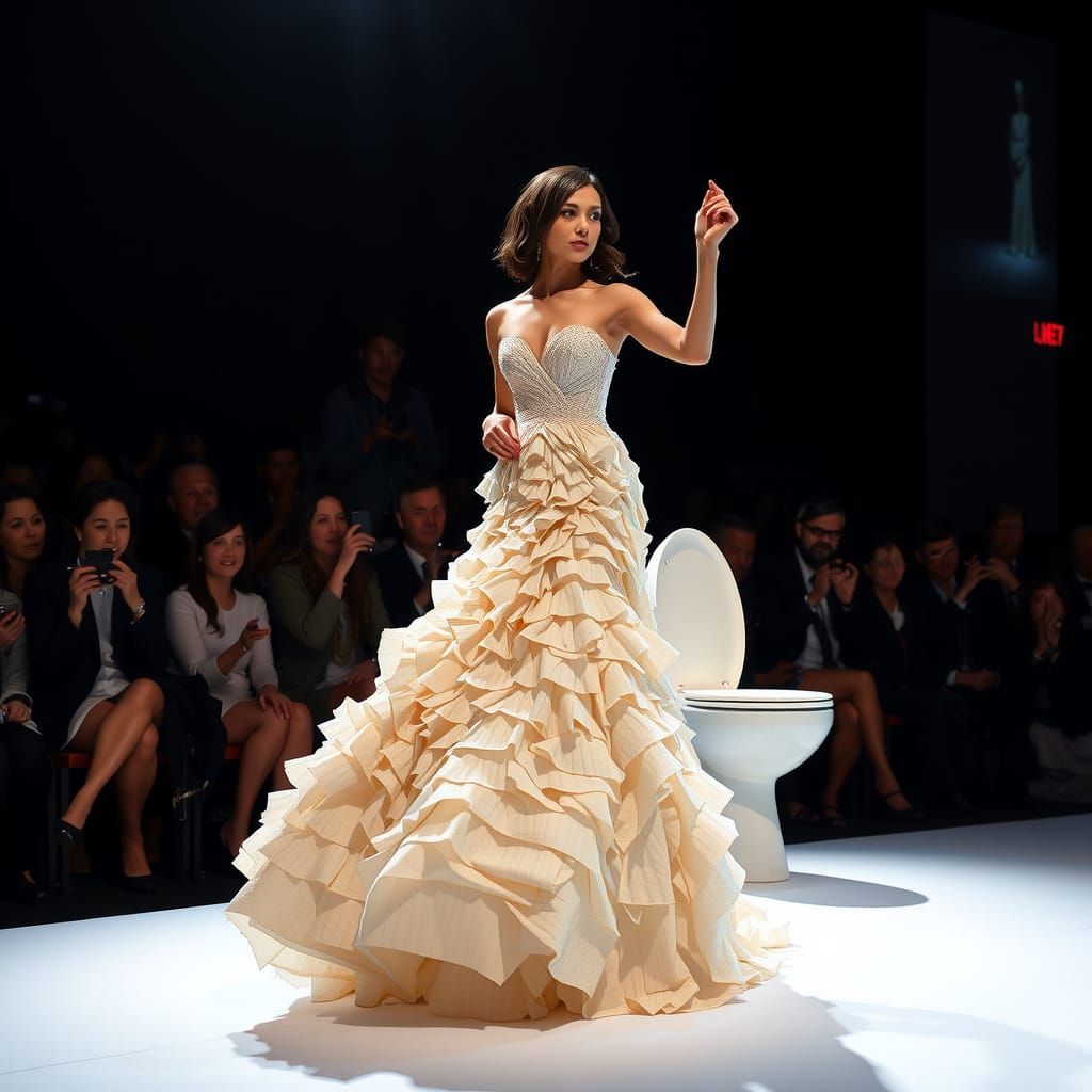 Eco-Glamour Supermodel Struts Down Catwalk in Couture Toilet...