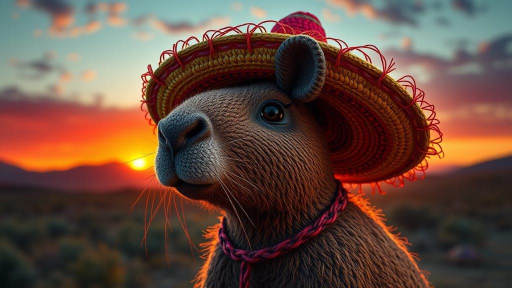 Crochet Capybara with Mexican Hat in 3D