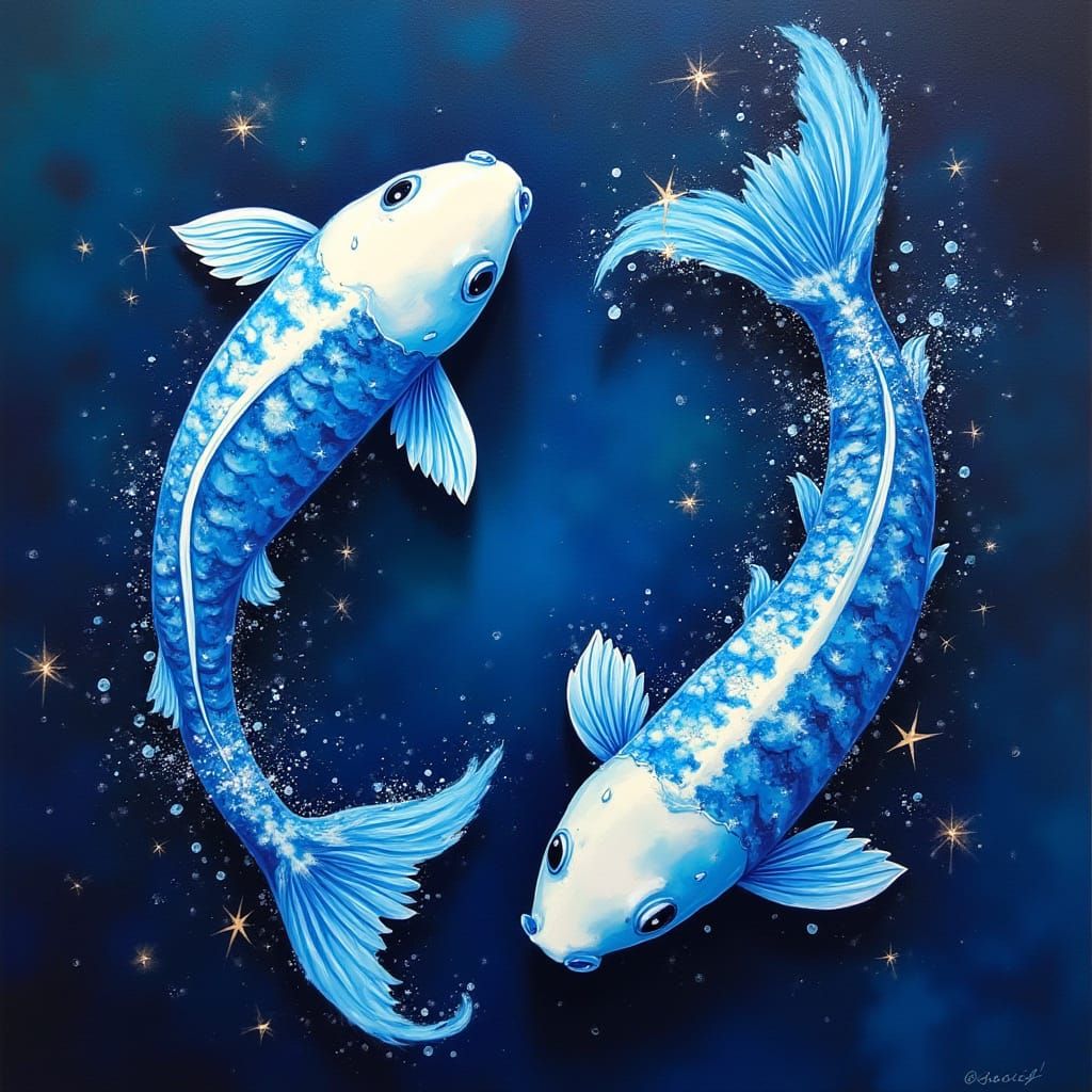 Vibrant Koi Fish Dance in Cosmic Splash Art