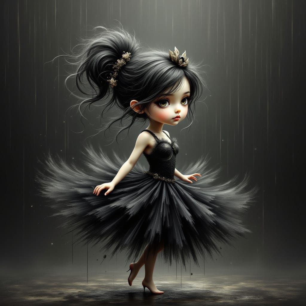 Sad Doll Dances in Rain with Golden Magic