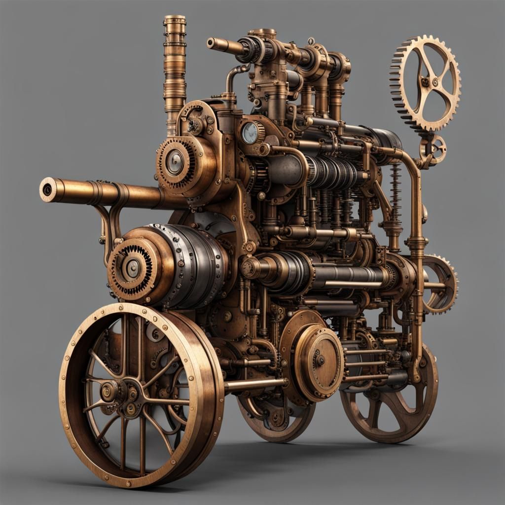 Steampunk Machine Gun Engine Design