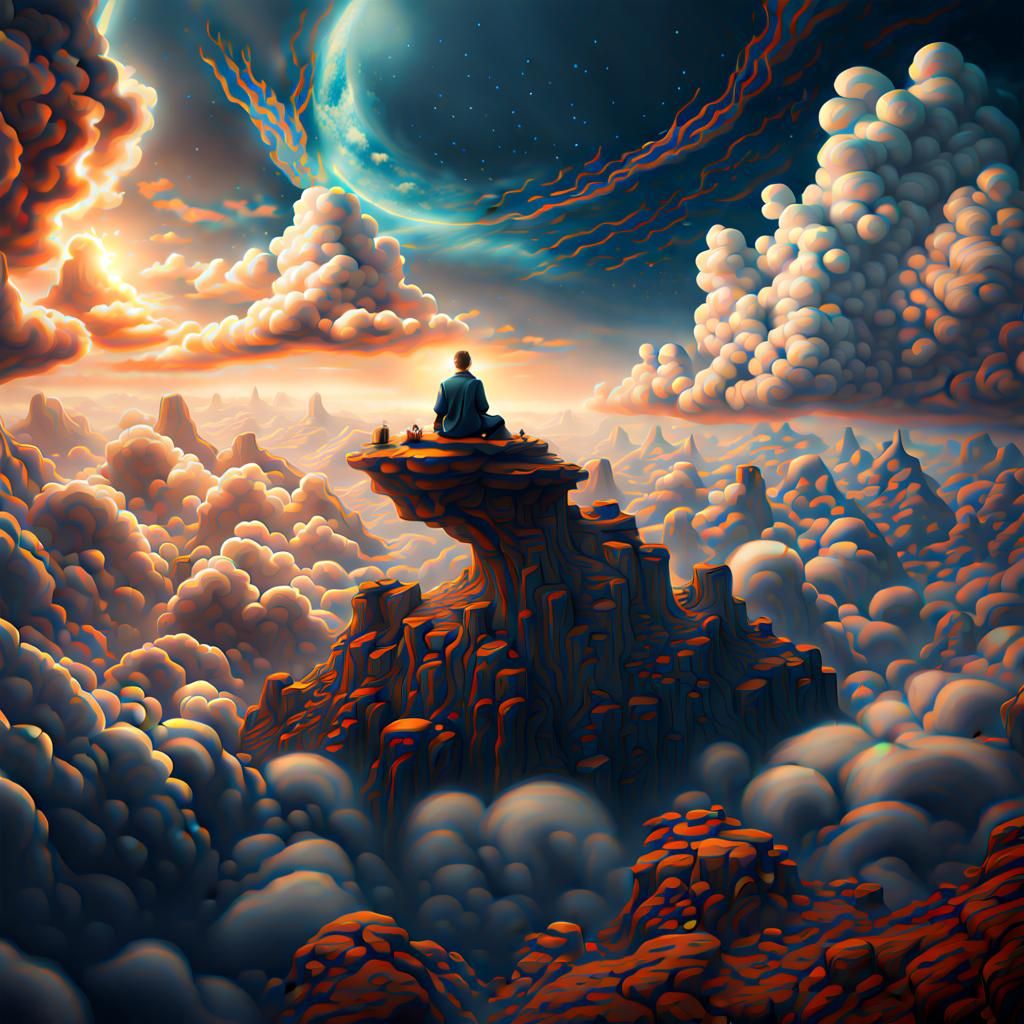 Man's Dream: Cloudlike Heaven in Detailed Painting