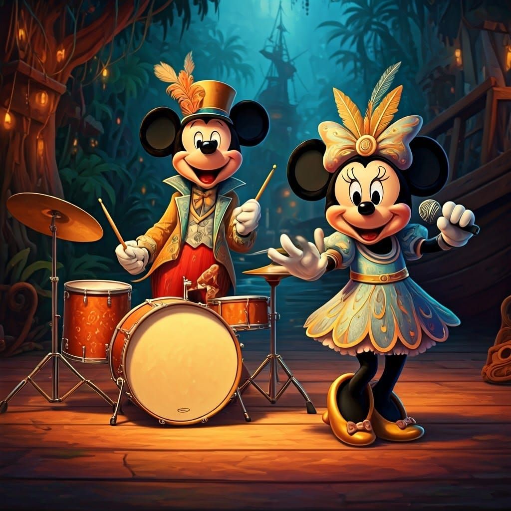 Disney Characters in Vibrant Amazonian Musical Performance