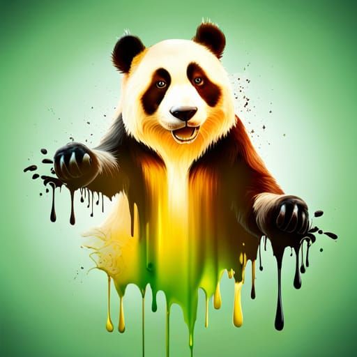 Monochrome Panda Paint Splatter: Hyperrealistic 3D Digital A...