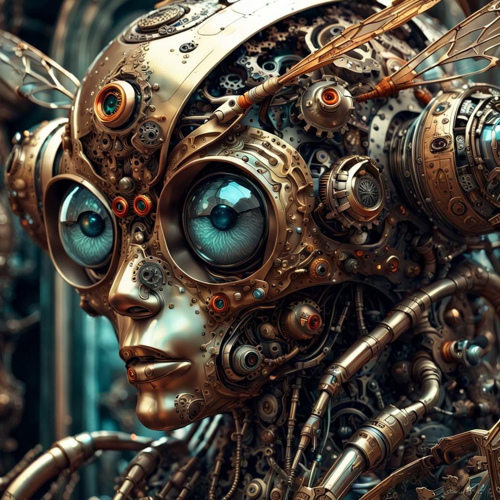 Mechanical Human-Insect Hybrid in Retro-Futuristic Style