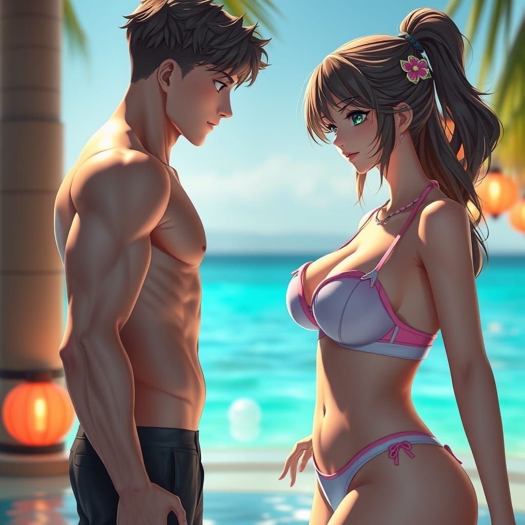Romantic Anime Bikini Art in 3D