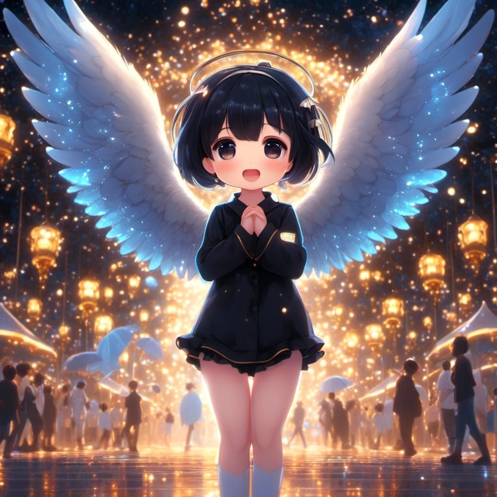 Anime Angel with Starry Night Background