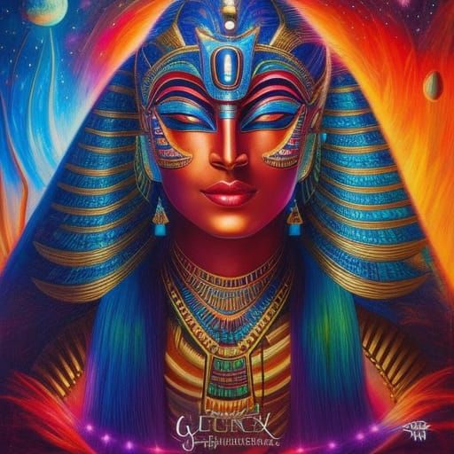 Egyptian Tribal Mask in Starry Forest