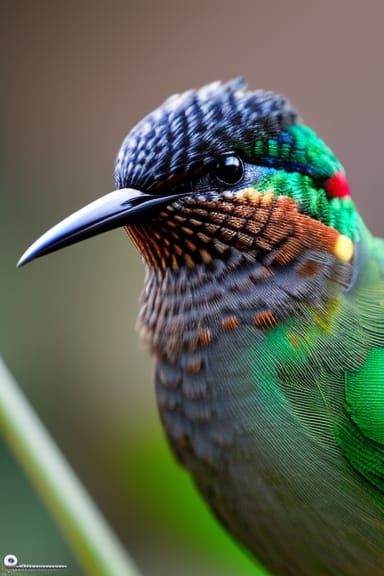 Detailed Hummingbird Close-Up: Hyperrealistic Bird Portrait